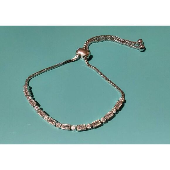 Emerald & Round Cut Milgrain Beaded Sim Diamond Bolo Style Bracelet~LAST ONE~ - Picture 1 of 4